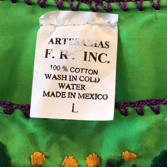 Vintage 70’s Hand Embroidered Flower Mexican Dress size L - Picture 2 of 11